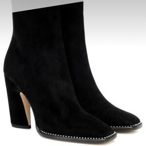JIMMY CHOO Mavin 85 Crystal Stud Suede Ankle Boots Square Toe Booties Block Heel